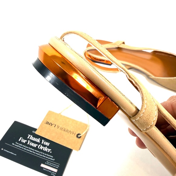 Harper & Lane Beige Suede Slingback Flats Gold Horsebit Low Heel Size 40 New - Picture 8 of 13